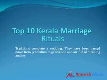 Top 10 Kerala Marriage Rituals