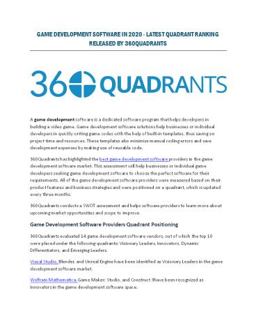 GAME DEVELOPMENT SOFTWARE IN 2020