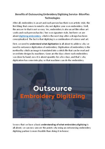 Benefits of Outsourcing Embroidery Digitizing Service- BitsnPixs Technologies