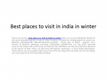 Best places to visit in india in winter