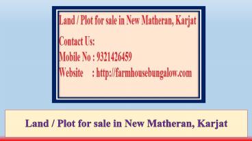 Land / Plot for sale in New Matheran, Karjat