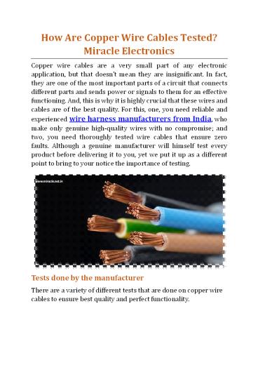 How Are Copper Wire Cables Tested - Miracle Electronics