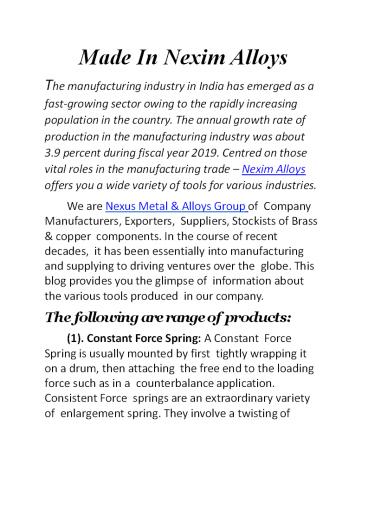 Nexim Alloys - A House of Copper & Brass Components in Mumbai.