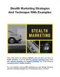 Stealth Marketing Strategies And Technique With Examples PowerPoint PPT Presentation