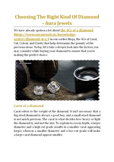Choosing The Right Kind Of Diamond - Aura Jewels