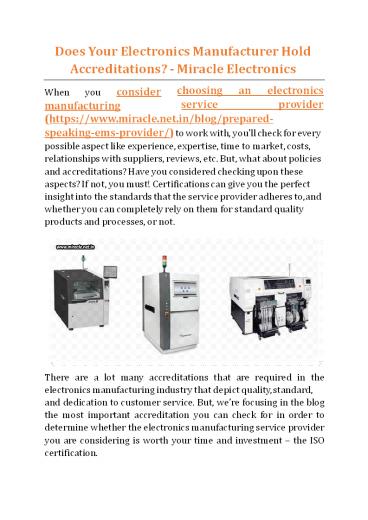 Does Your Electronics Manufacturer Hold Accreditations - Miracle Electronics