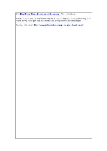 Hire Best Poker Game Development Company - AIS Technolabs