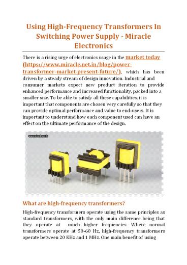Using High-Frequency Transformers In Switching Power Supply - Miracle Electronics