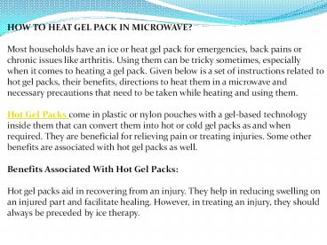 HOW TO HEAT GEL PACK IN MICROWAVE?