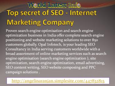 Top secret of SEO - Internet Marketing Company