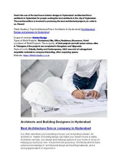 Architectural Design and planners in Hyderabad