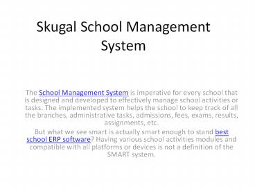 Skugal School Management System
