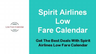 Spirit Airlines Low Fare Calendar