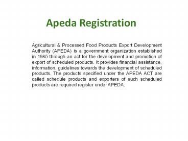 Apeda Registration Online Process in India
