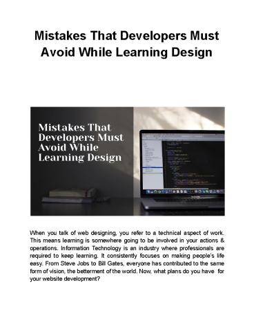 Mistakes That Developers Must Avoid While Learning Design