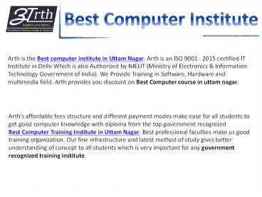 Best Institute of Computer Course in Uttam Nagar