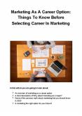 Marketing As A Career Option: Things To Know Before Selecting Career In Marketing PowerPoint PPT Presentation