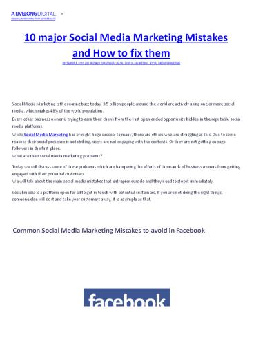 PPT – 10 major Social Media Marketing Mistakes and How to fix them ...