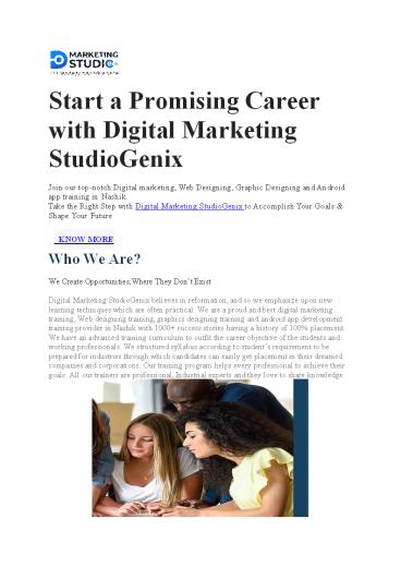 Digital Marketing Studio Provides Digital Marketing, Web & Graphic Design Training