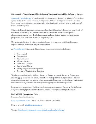 Orthopaedics Physiotherapy | Physiotherapy Treatment Kanata | PhysioExperts Kanata