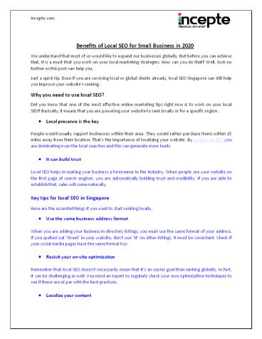 Benefits of Local SEO for Small Business in 2020