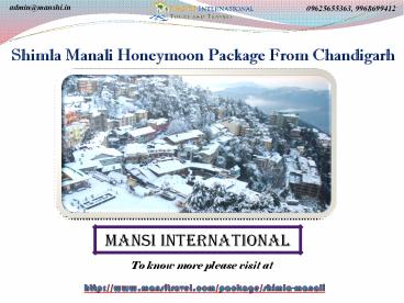 Book Shimla Manali Honeymoon Package From Chandigarh