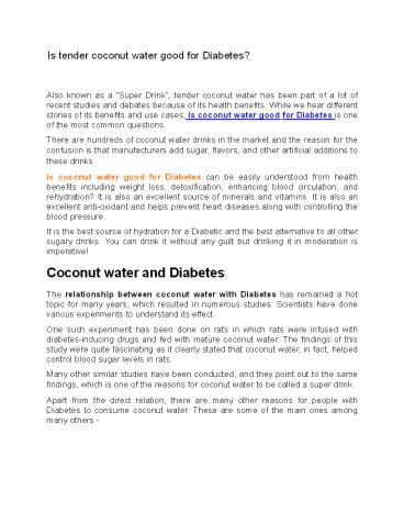Is coconut water good for Diabetes|Coconut Water and Diabetes