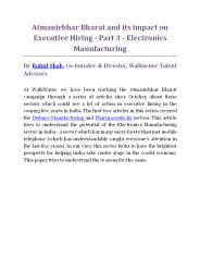 Atmanirbhar Bharat and its impact on Executive Hiring - Part 3 - Electronics Manufacturing