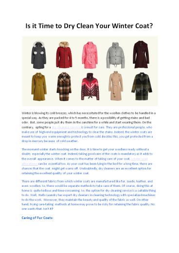 Is it Time to Dry Clean Your Winter Coat - Hello Laundry