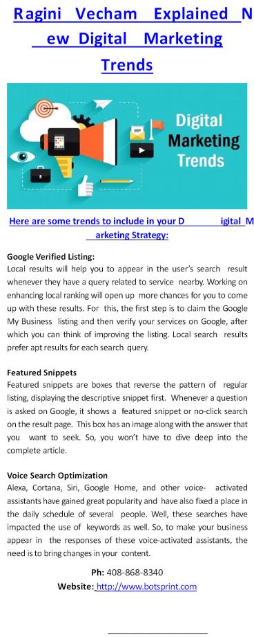 Ragini Vecham Explained New Digital Marketing Trends