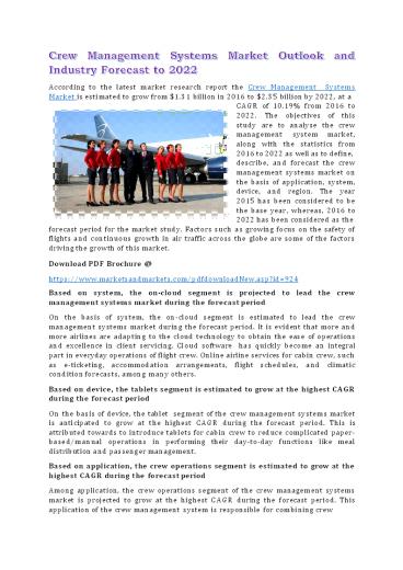 Crew Management Systems Market Outlook and Industry Forecast to 2022