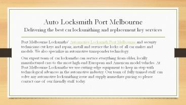 Auto Locksmith Port Melbourne