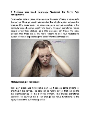 PPT – 7 Reasons You Need Neurology Treatment for Nerve Pain Management ...