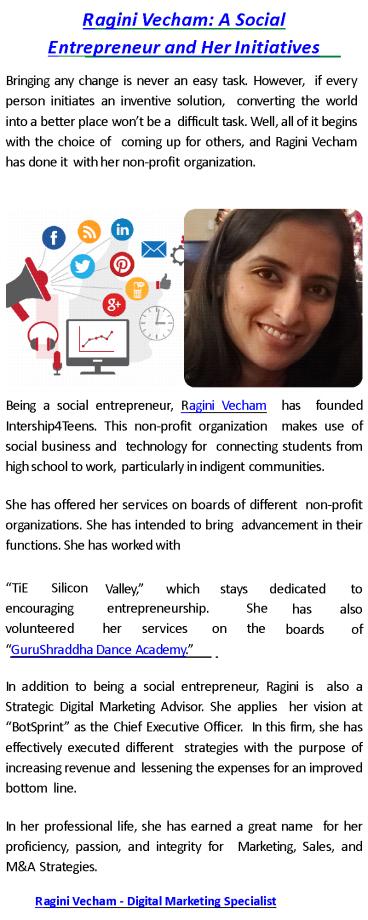 Ragini Vecham: A Social Entrepreneur and Her Initiatives