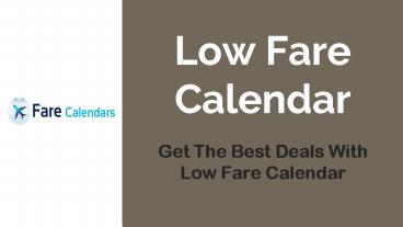 Low Fare Calendar