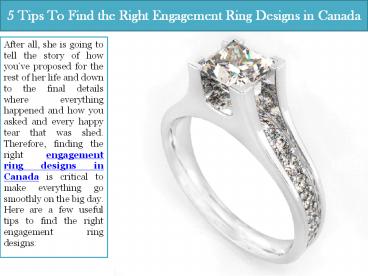 5 Tips To Find the Right Engagement Ring Designs in Canada