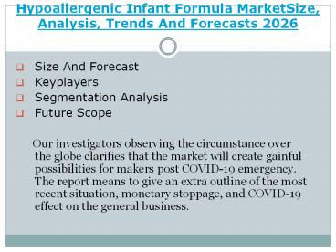 Hypoallergenic Infant Formula (CMPA) Market Size, Growth Analysis and Forecast to 2027