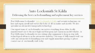 Auto Locksmith St Kilda
