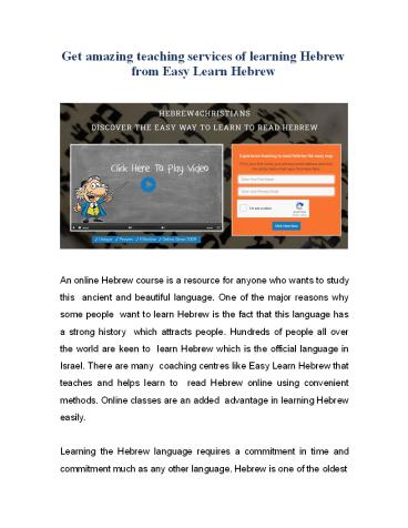 Get amazing teaching services of learning Hebrew from Easy Learn Hebrew