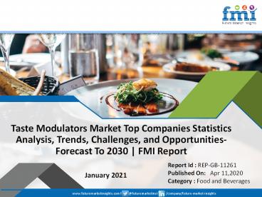 Taste Modulators Market Trends, Key Players, Overview, Competitive Breakdown and Regional Forecast by 2030