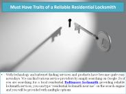 Must Have Traits of a Reliable Residential Locksmith
