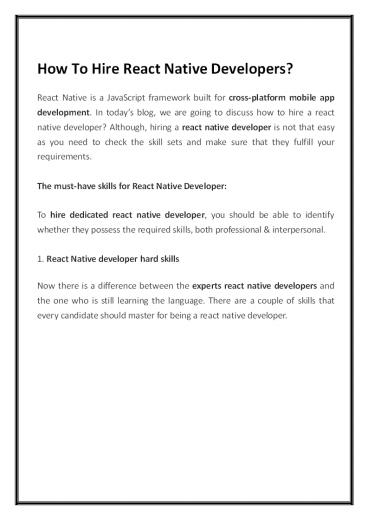 How To Hire React Native Developers?