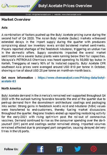 Butyl Acetate Prices, News, Database, Market & Analysis | ChemAnalyst