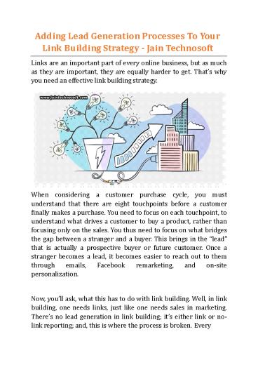 Adding Lead Generation Processes To Your Link Building Strategy - Jain Technosoft