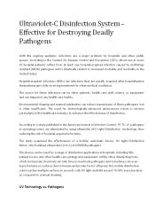 Ultraviolet-C Disinfection System – Effective for Destroying Deadly Pathogens