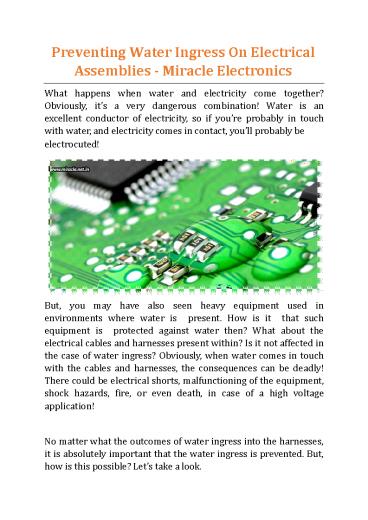 Preventing Water Ingress On Electrical Assemblies - Miracle Electronics