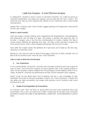 Lasik Eye Surgery - A Cost Effective Surgery