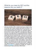 What do you mean by SEO and the reasons why you need it? PowerPoint PPT Presentation