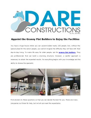 Appoint the Granny Flat Builders to Enjoy the Facilities