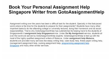Book Your Personal Assignment Help Singapore Writer